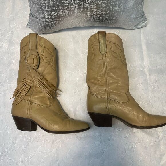 Laredo Tan Brown Tassel Pointed Toe Leather Western Rodeo Cowgirl Boots SZ 5.5M - Picture 3 of 11